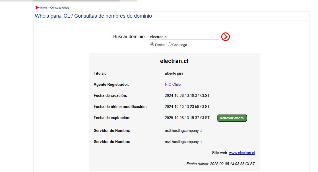 Registro de dominio electran.cl